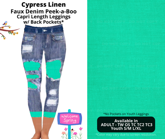 Preorder! Closes 1/13. ETA April. Cypress Linen Capri Faux Denim Peekaboo