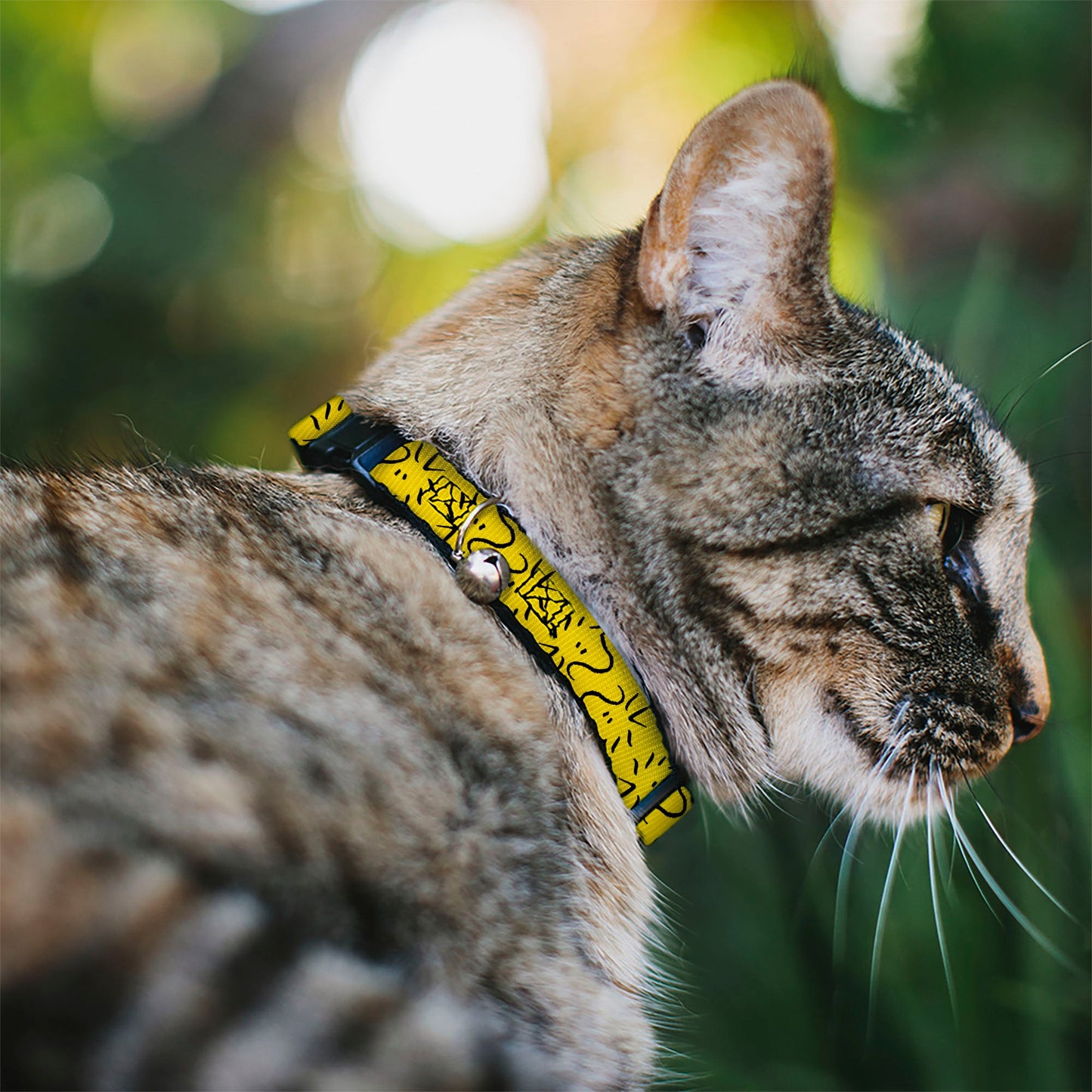 Breakaway Cat Collar with Bell - Peanuts Woodstock Line Face Line Art Yellow/Black