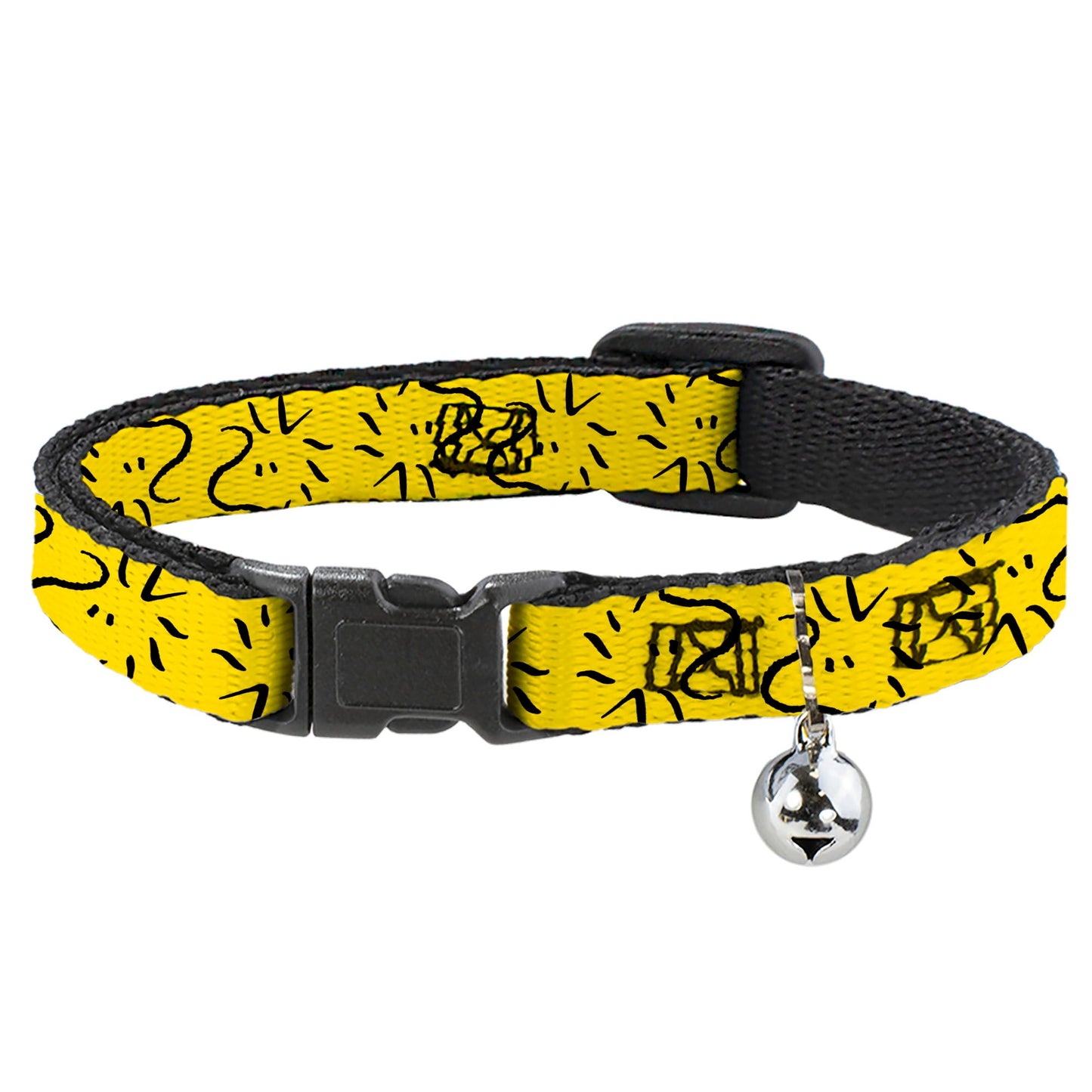 Breakaway Cat Collar with Bell - Peanuts Woodstock Line Face Line Art Yellow/Black