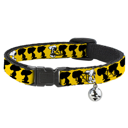 Breakaway Cat Collar with Bell - Peanuts Snoopy Walking/Silhouette Pose Yellow/Black/White