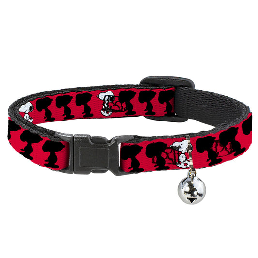 Breakaway Cat Collar with Bell - Peanuts Snoopy Walking/Silhouette Pose Red/Black/White