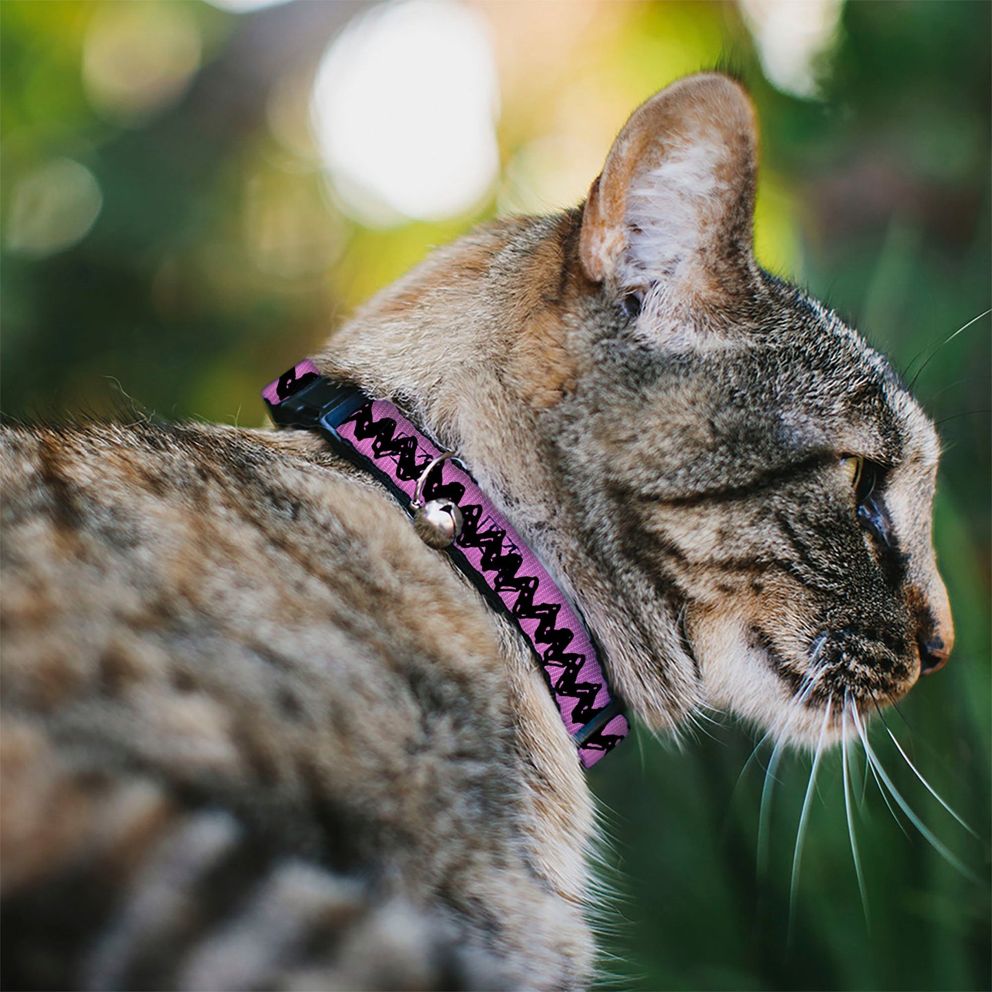 Breakaway Cat Collar with Bell - Peanuts Charlie Brown Zig Zag Stripe Pink/Black