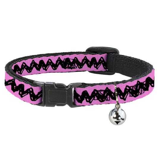 Breakaway Cat Collar with Bell - Peanuts Charlie Brown Zig Zag Stripe Pink/Black