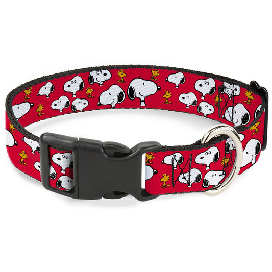 Plastic Clip Collar - Peanuts Snoopy and Woodstock Poses Scattered Red