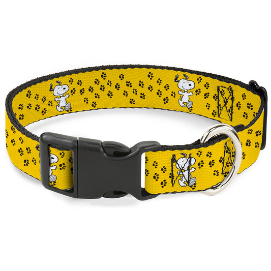 Plastic Clip Collar - Peanuts Snoopy Smiling Pose/Paw Print Yellow/Black/White