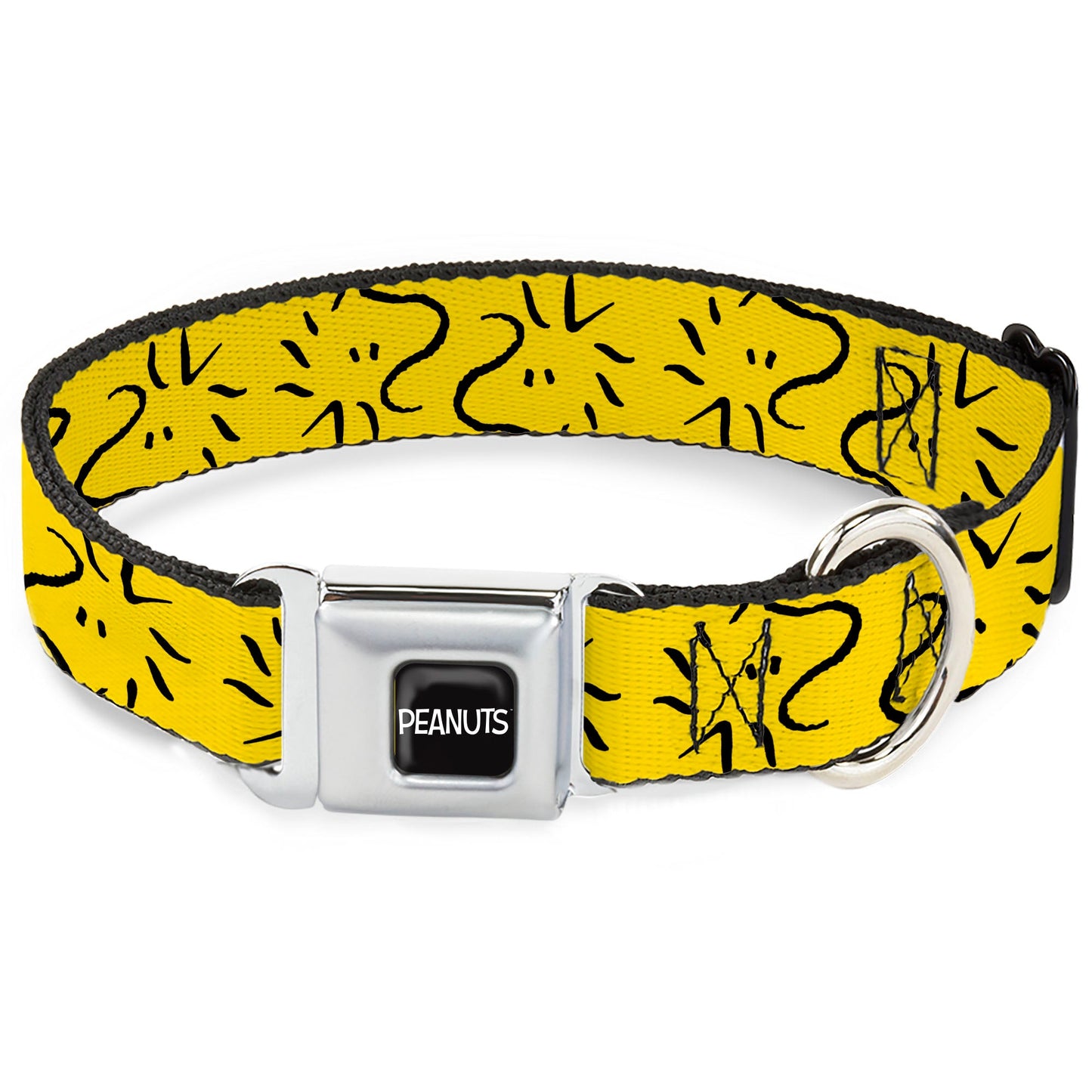 PEANUTS Title Logo Full Color Black/White Seatbelt Buckle Collar - Peanuts Woodstock Line Face Line Art Yellow/Black