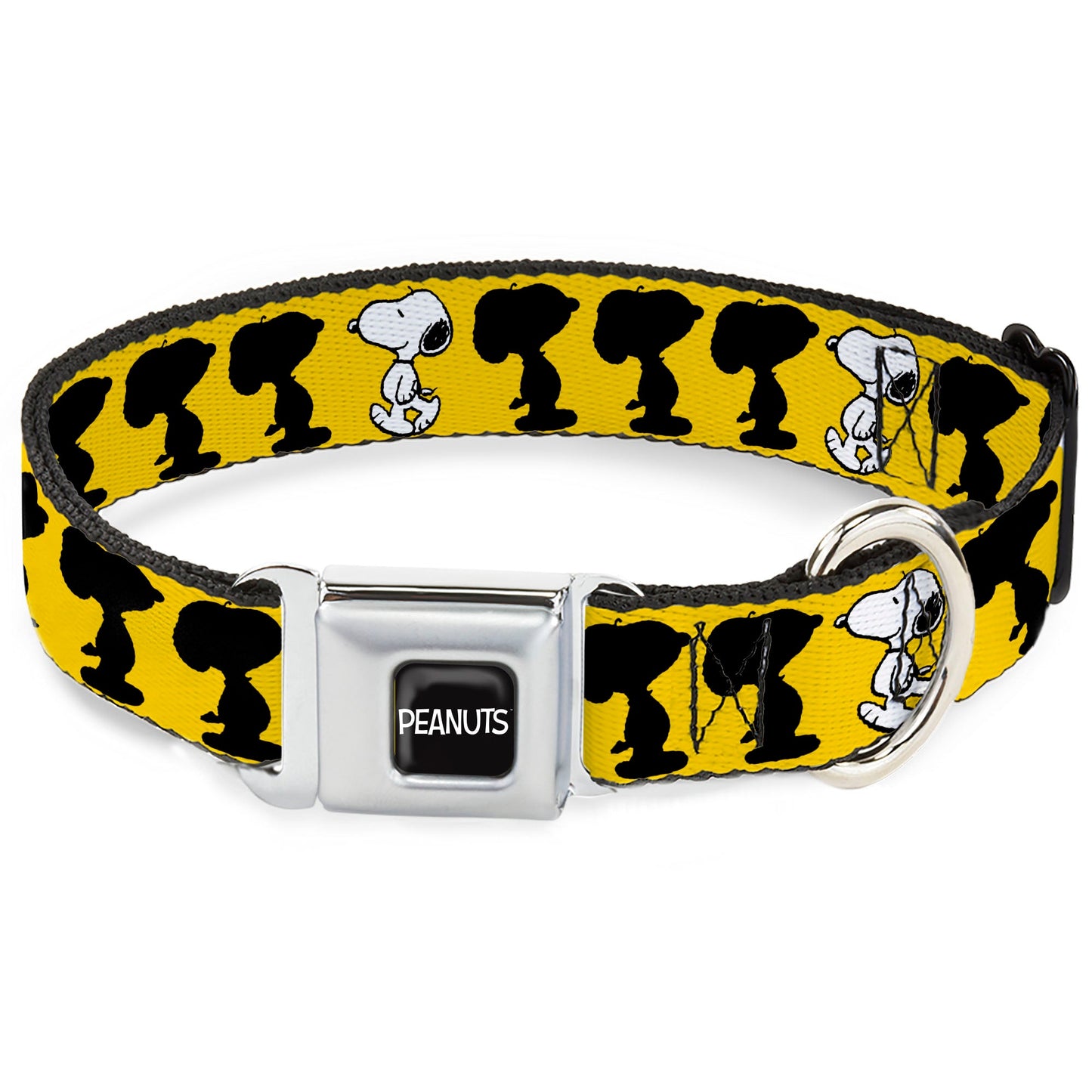 PEANUTS Title Logo Full Color Black/White Seatbelt Buckle Collar - Peanuts Snoopy Walking/Silhouette Pose Yellow/Black/White