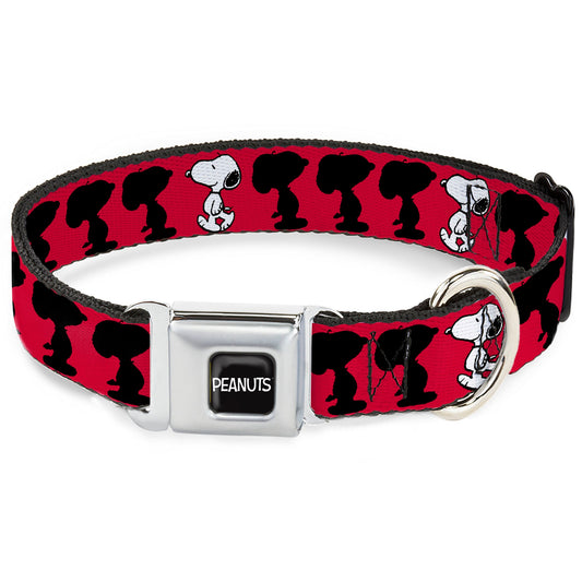 PEANUTS Title Logo Full Color Black/White Seatbelt Buckle Collar - Peanuts Snoopy Walking/Silhouette Pose Red/Black/White