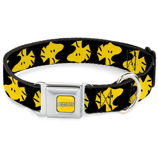 PEANUTS Title Logo Full Color Yellow/White Seatbelt Buckle Collar - Peanuts Woodstock Face Flip Black/Yellow