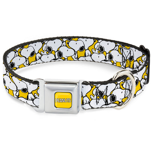 PEANUTS Title Logo Full Color Yellow/White Seatbelt Buckle Collar - Peanuts Snoopy Pose Stacked Yellow