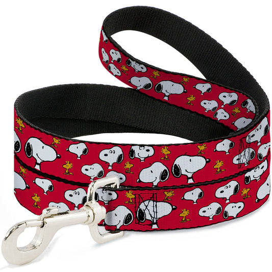 Dog Leash - Peanuts Snoopy and Woodstock Poses Scattered Red