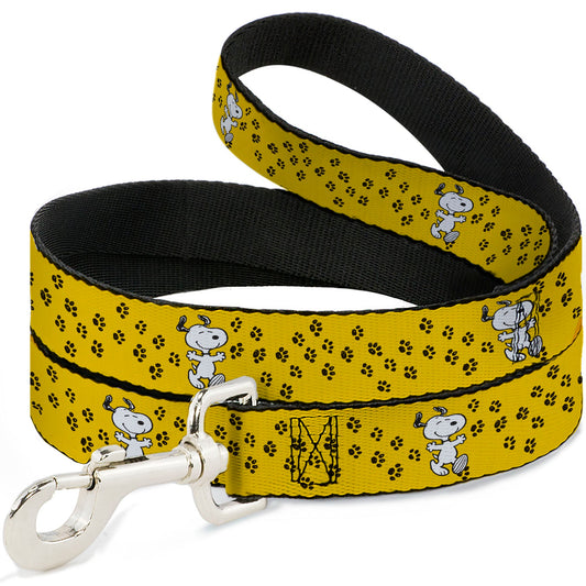 Dog Leash - Peanuts Snoopy Smiling Pose/Paw Print Yellow/Black/White