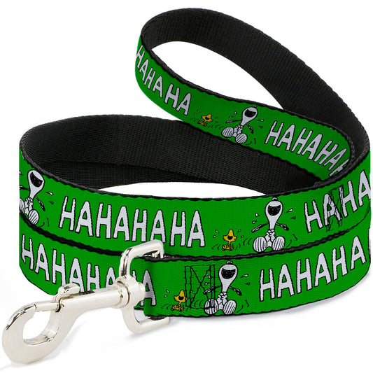 Dog Leash - Peanuts Snoopy and Woodstock Laughing HAHA Pose Green