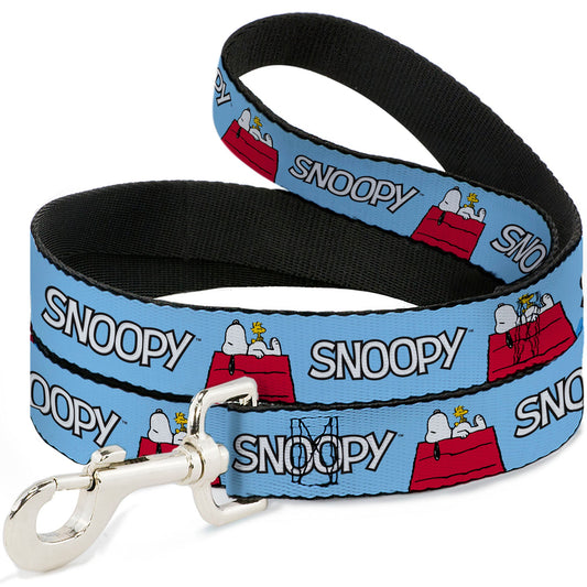 Dog Leash - Peanuts Snoopy and Woodstock Dog House Pose and Text Sky Blue