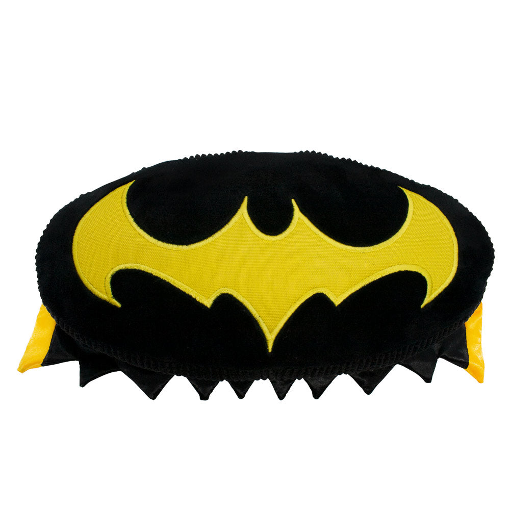 Dog Toy Squeaker Plush - DC Legion of Super-Pets Batman Dog Ace the Bat Hound Bat Logo with Cape Black Yellow