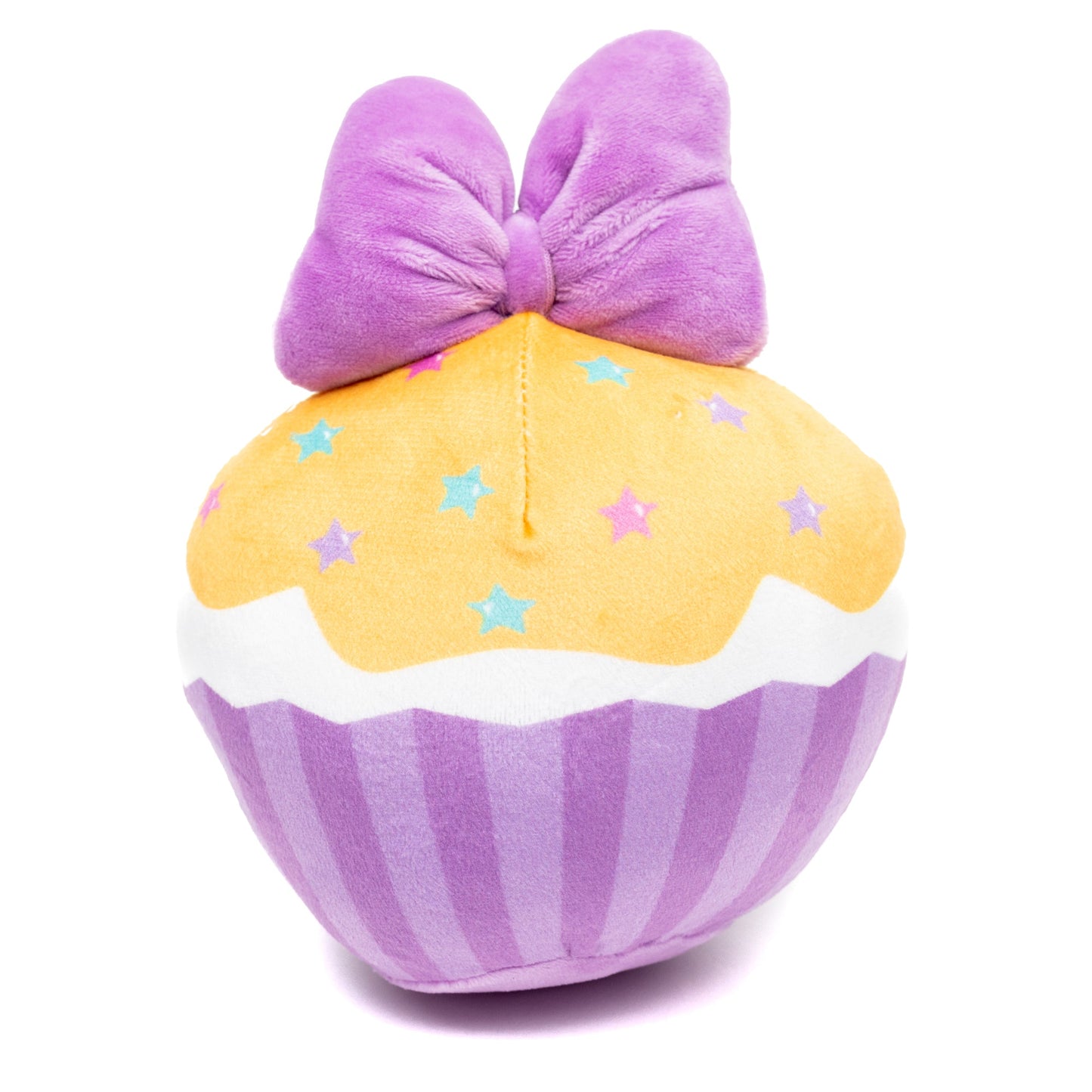 Dog Toy Squeaker Plush - Daisy Duck Script Cupcake with Pink Bow