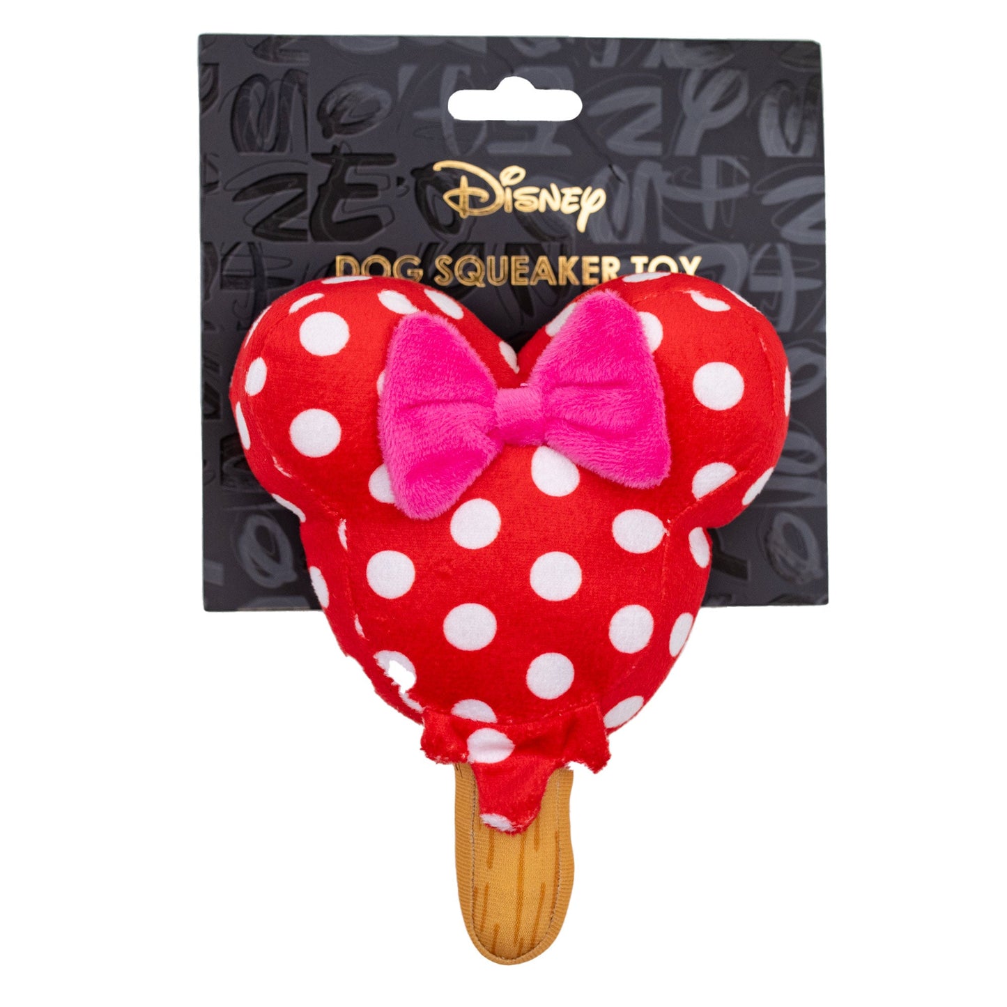 Dog Toy Squeaker Plush - Minnie Mouse Ice Cream with Ears and Bow Red