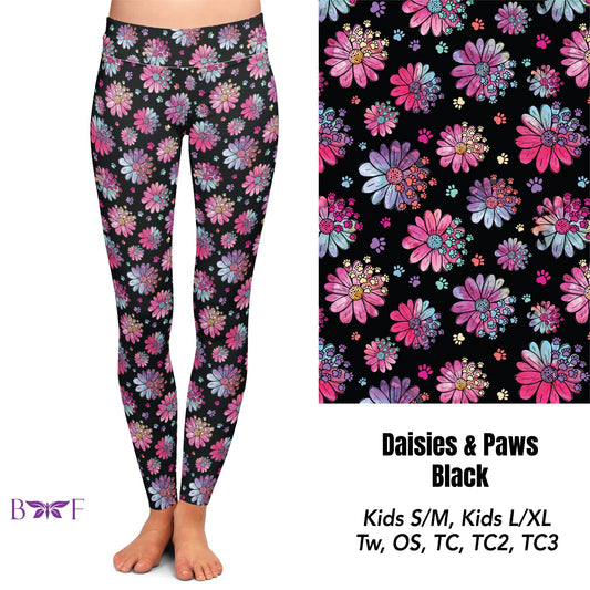 Daisies and Paws Black Leggings, Capris, and shorts