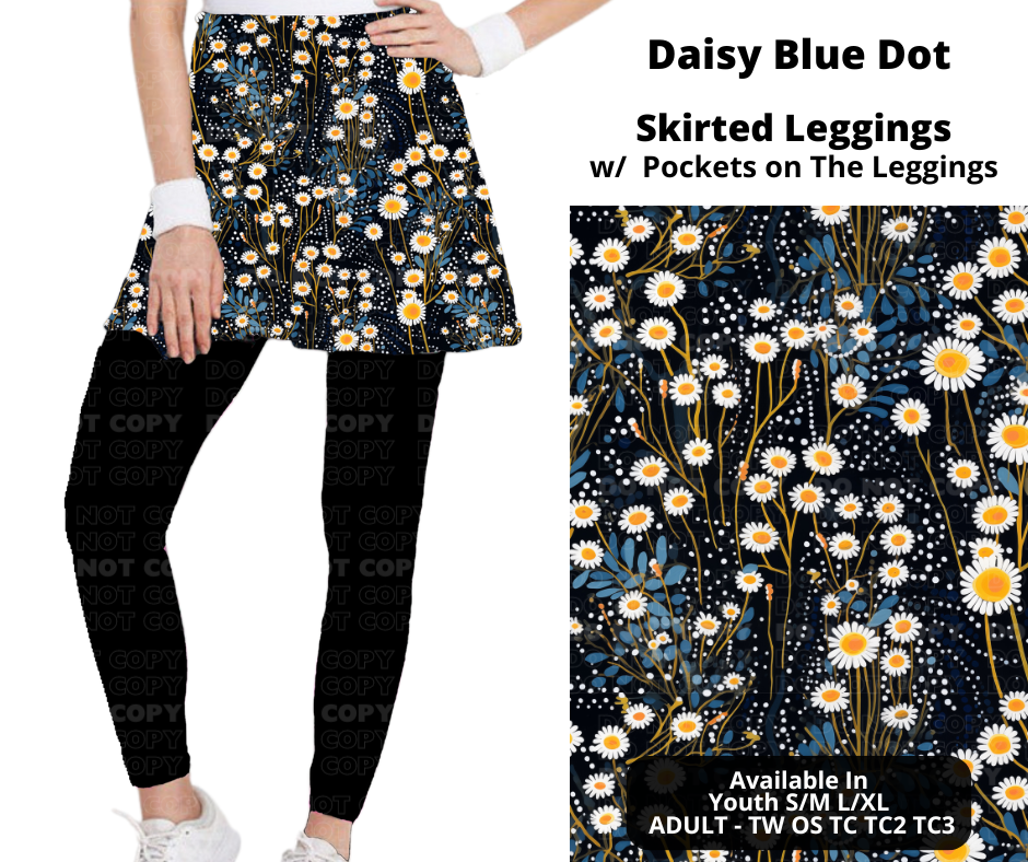 Preorder! Closes 11/25. ETA Jan. Daisy Blue Dot Skirted Full Length Leggings w/ Pockets