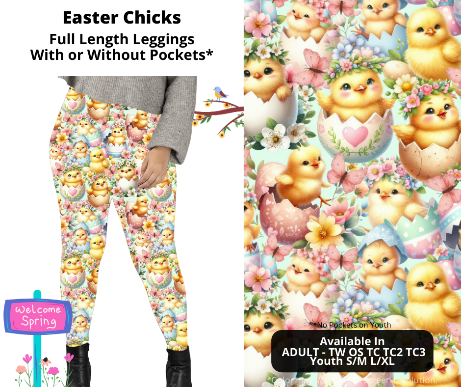 Preorder! Closes 1/27. ETA April. Easter Chicks Full Length Leggings w/wo Pockets