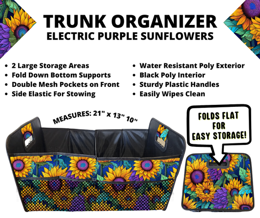 Preorder! Closes 3/10. ETA June. Electric Purple Sunflowers Trunk Organizer