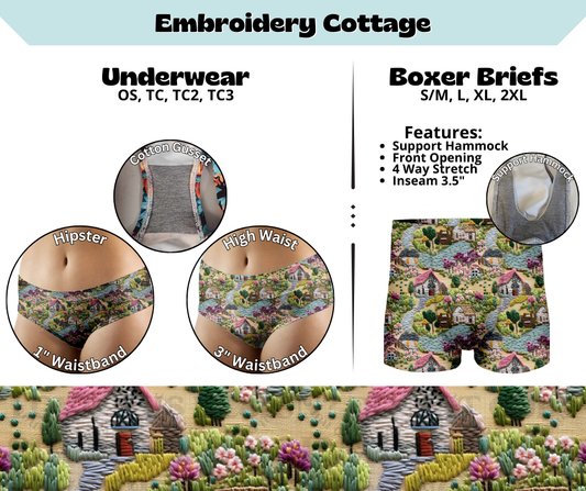 Preorder! Closes 3/13. ETA June. Embroidery Cottage Hipster & High Waist Underwear & Boxer Briefs