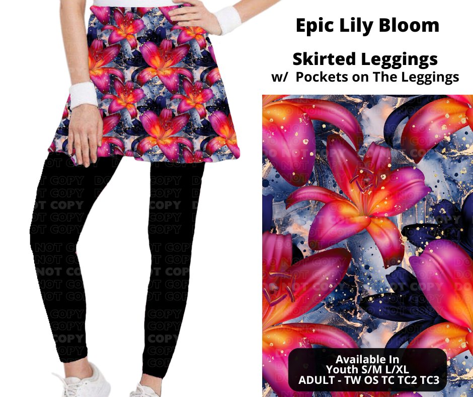 Preorder! Closes 11/25. ETA Jan. Epic Lily Bloom Skirted Full Length Leggings w/ Pockets