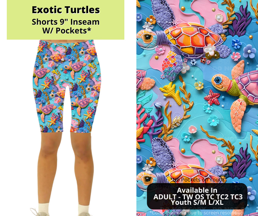 Preorder! Closes 3/24. ETA June. Exotic Turtles 9" Inseam Shorts w/wo Pockets