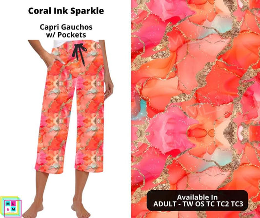 Coral Ink Sparkle Capri Gauchos