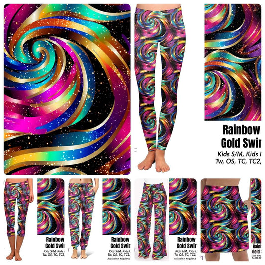 Rainbow gold swirls leggings, Capris and skorts with pockets