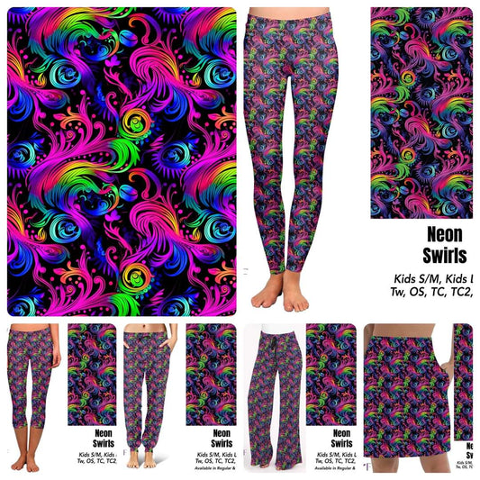 Neon swirls capris and shorts with pockets