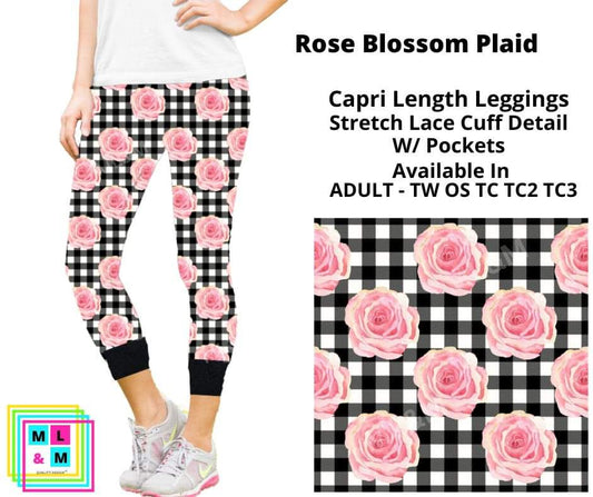 Rose Blossom Plaid Lace Cuff Capris w/ Pockets