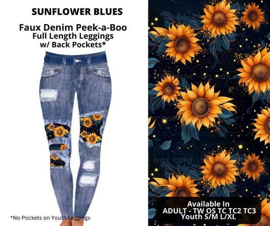 Sunflower Blues Faux Denim Full Length Peekaboo Leggings