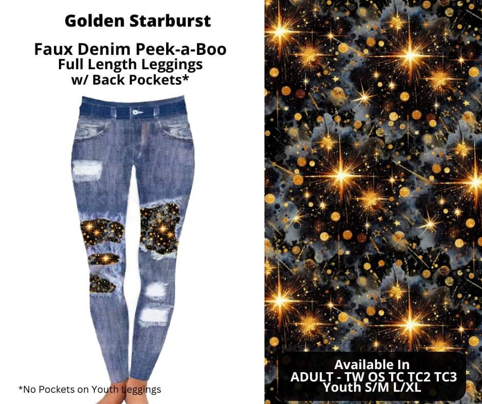 Preorder! Closes 10/16. ETA Dec. Golden Starburst Faux Denim Peekaboo Full Length