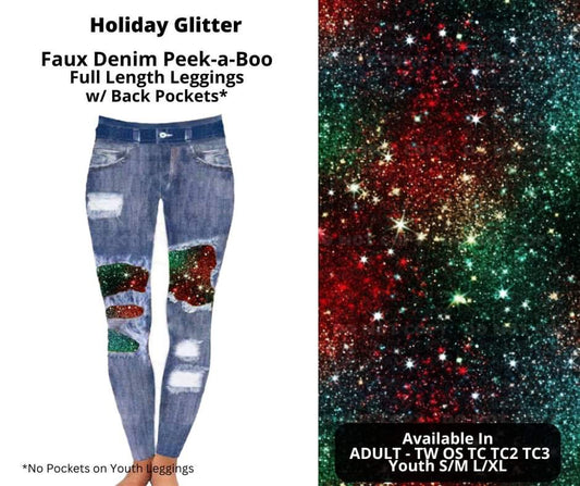 Preorder! Closes 10/16. ETA Dec. Holiday Glitter Faux Denim Peekaboo Full Length