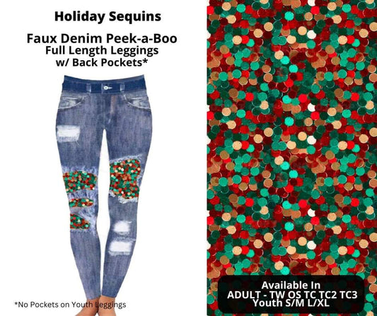 Preorder! Closes 10/16. ETA Dec. Holiday Sequins Faux Denim Peekaboo Full Length