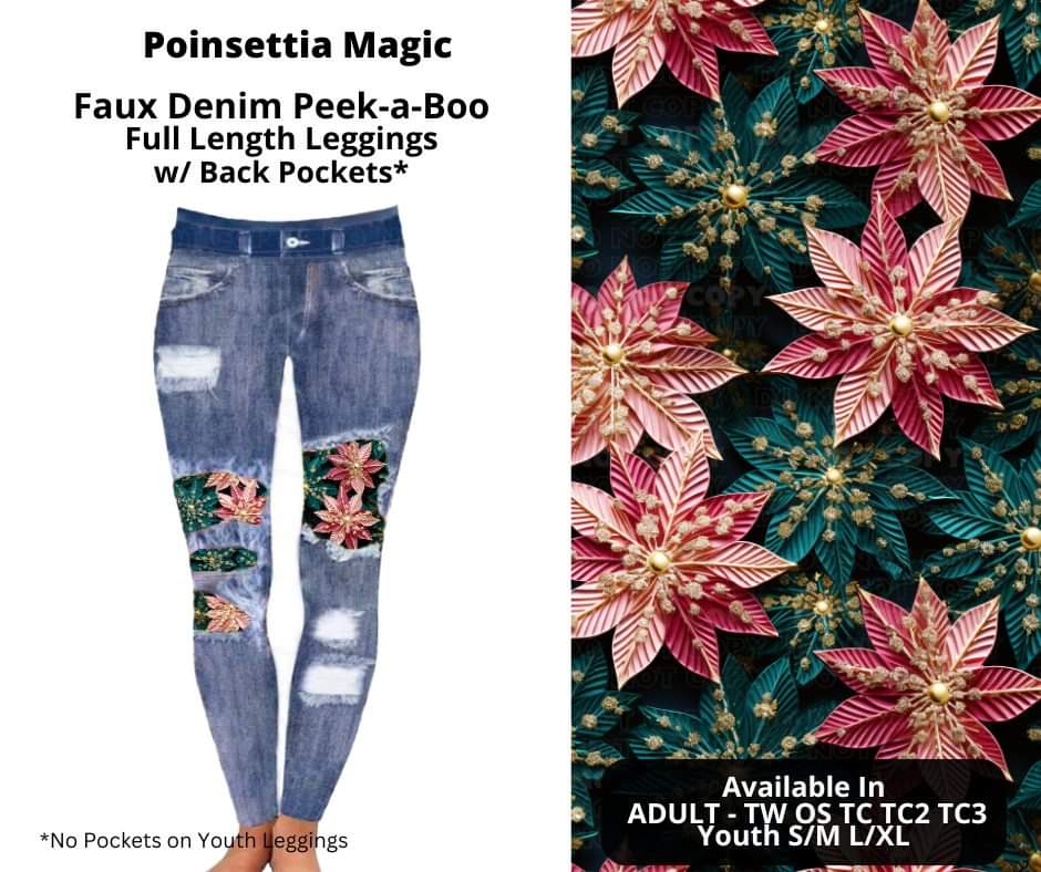 Preorder! Closes 10/16. ETA Dec. Poinsettia Magic Faux Denim Peekaboo Full Length