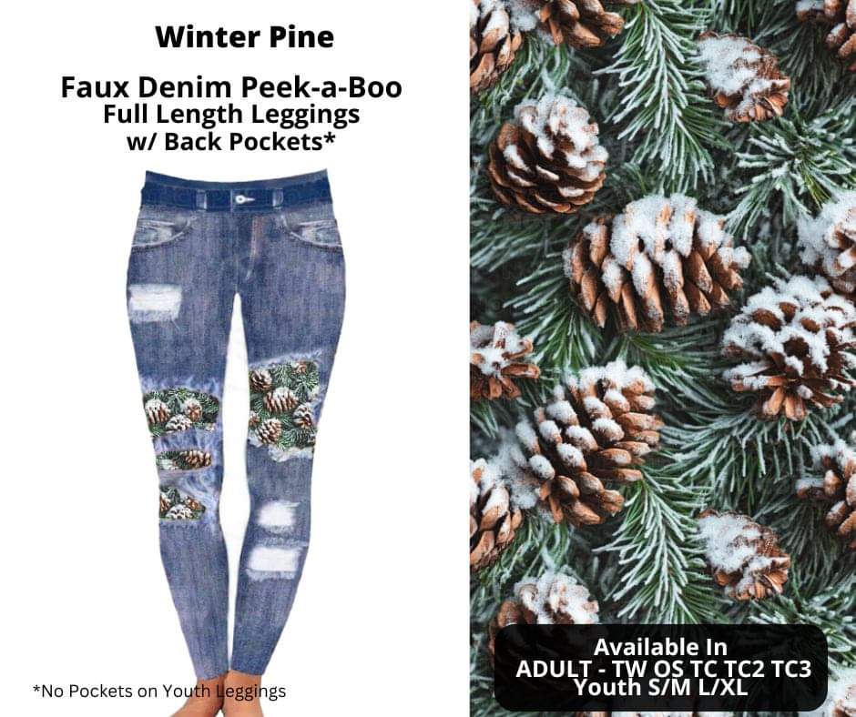 Preorder! Closes 10/16. ETA Dec. Winter Pine Faux Denim Peekaboo Full Length