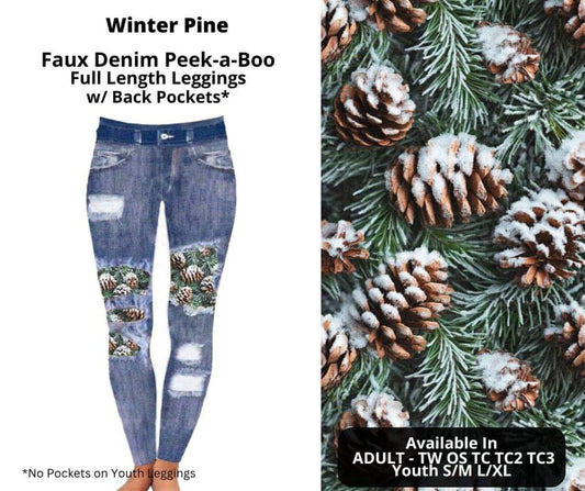 Preorder! Closes 10/16. ETA Dec. Winter Pine Faux Denim Peekaboo Full Length