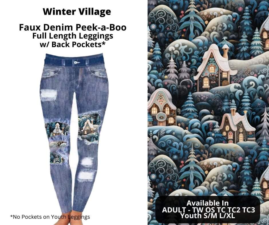 Preorder! Closes 10/16. ETA Dec. Winter Village Faux Denim Peekaboo Full Length