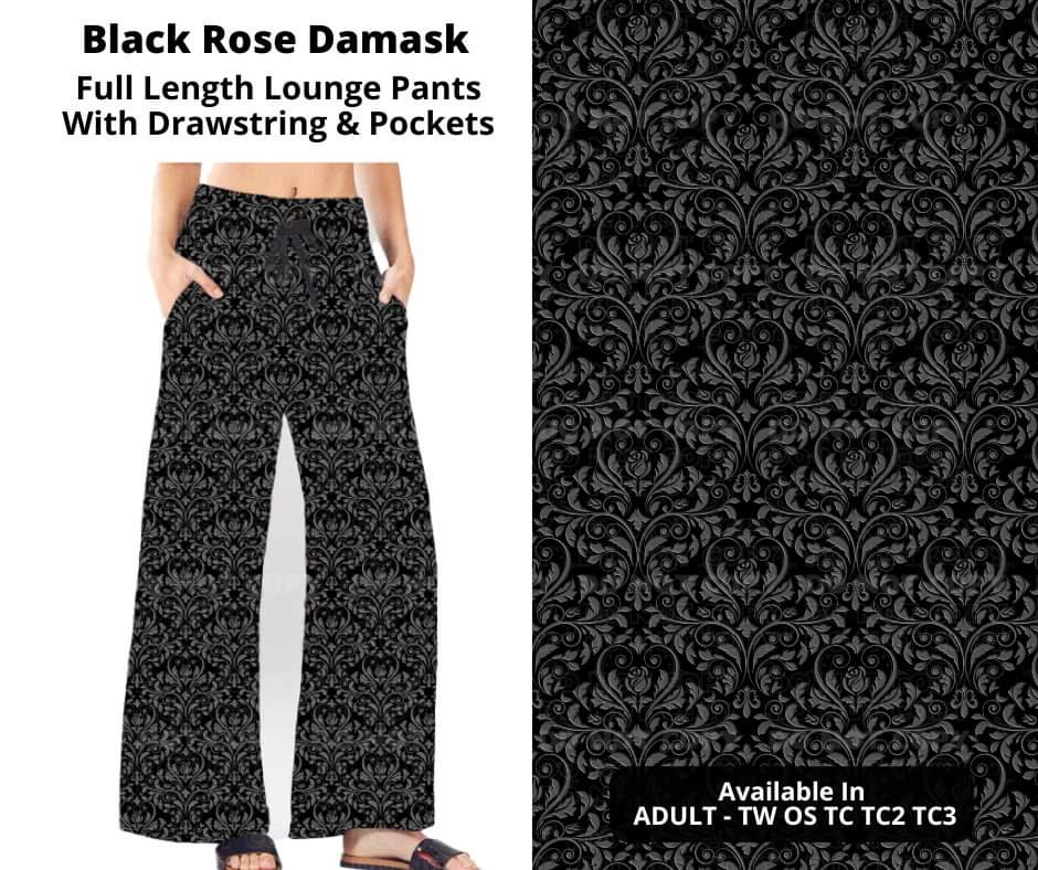 Preorder! Closes 10/17. ETA Dec. Black Rose Damask Full Length Lounge Pants