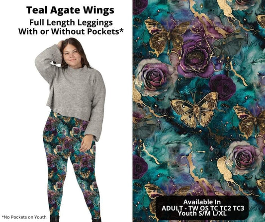 Preorder! Closes 10/23. ETA Dec. Teal Agate Wings Full Length Leggings w/wo Pockets