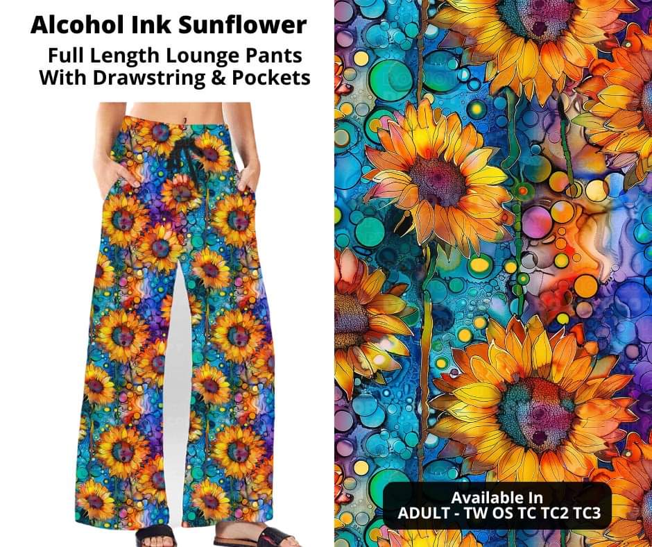 Preorder! Closes 10/24. ETA Dec. Alcohol Ink Sunflower Full Length Lounge Pants