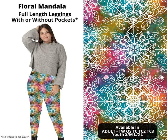 Preorder! Closes 10/24. ETA Dec. Floral Mandala Full Length Leggings w/wo Pockets