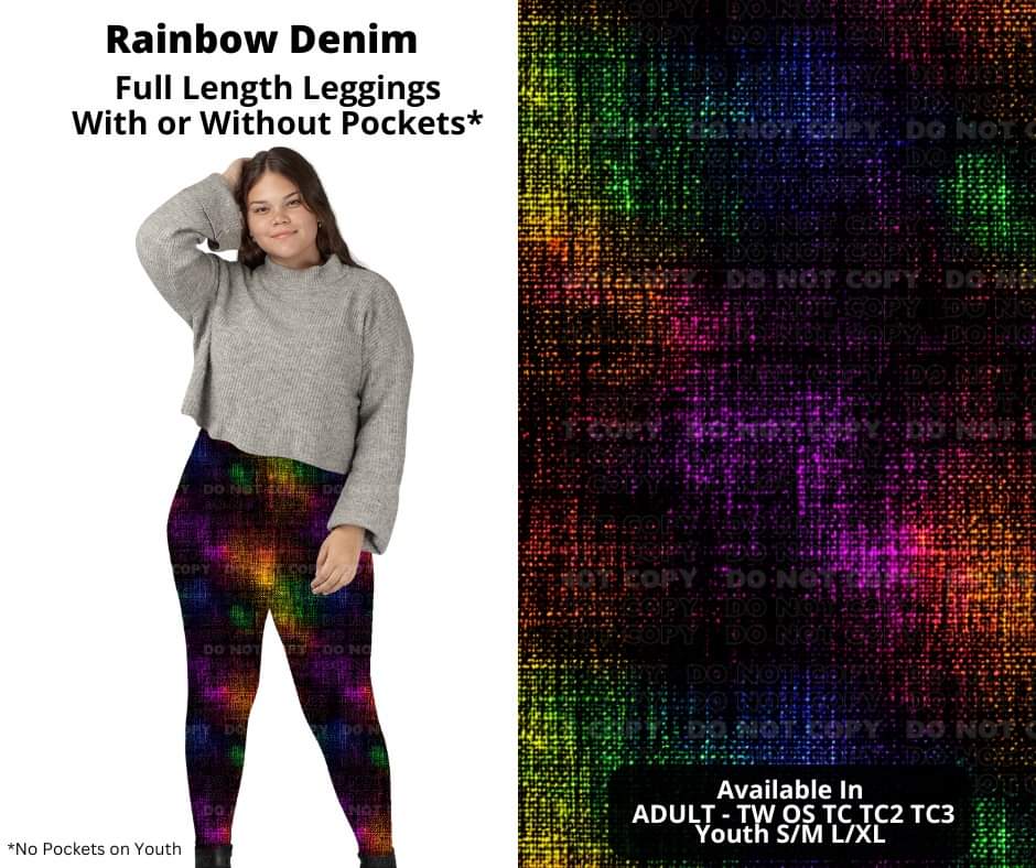 Preorder! Closes 10/24. ETA Dec. Rainbow Denim Full Length Leggings w/wo Pockets