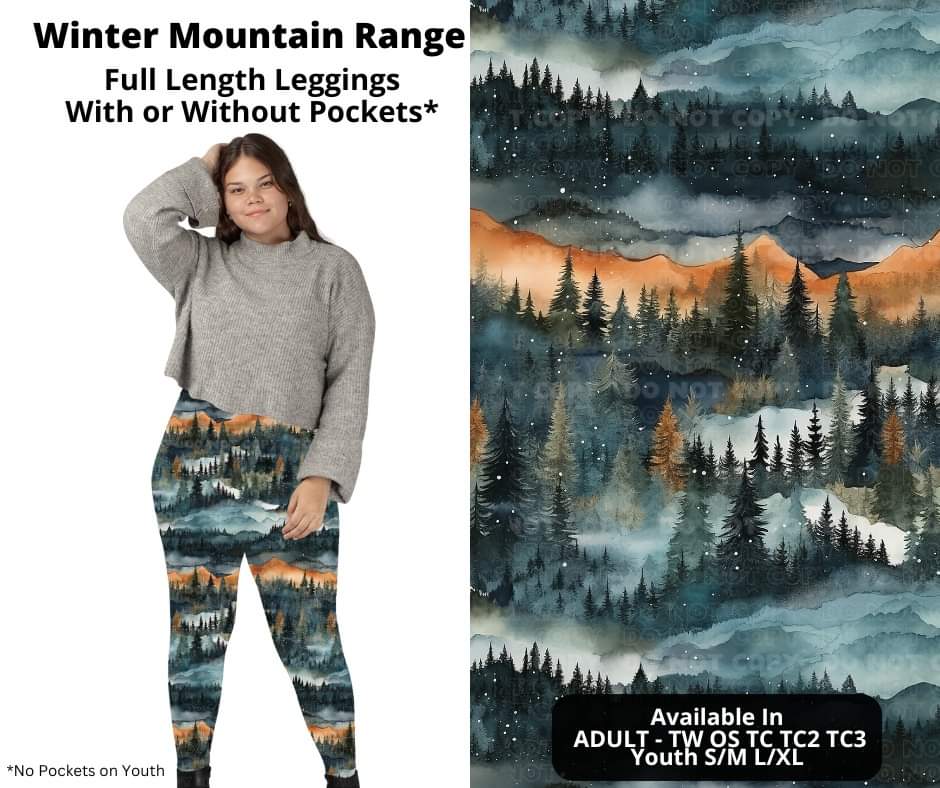 Preorder! Closes 10/24. ETA Dec. Winter Mountain Range Full Length Leggings w/wo Pockets