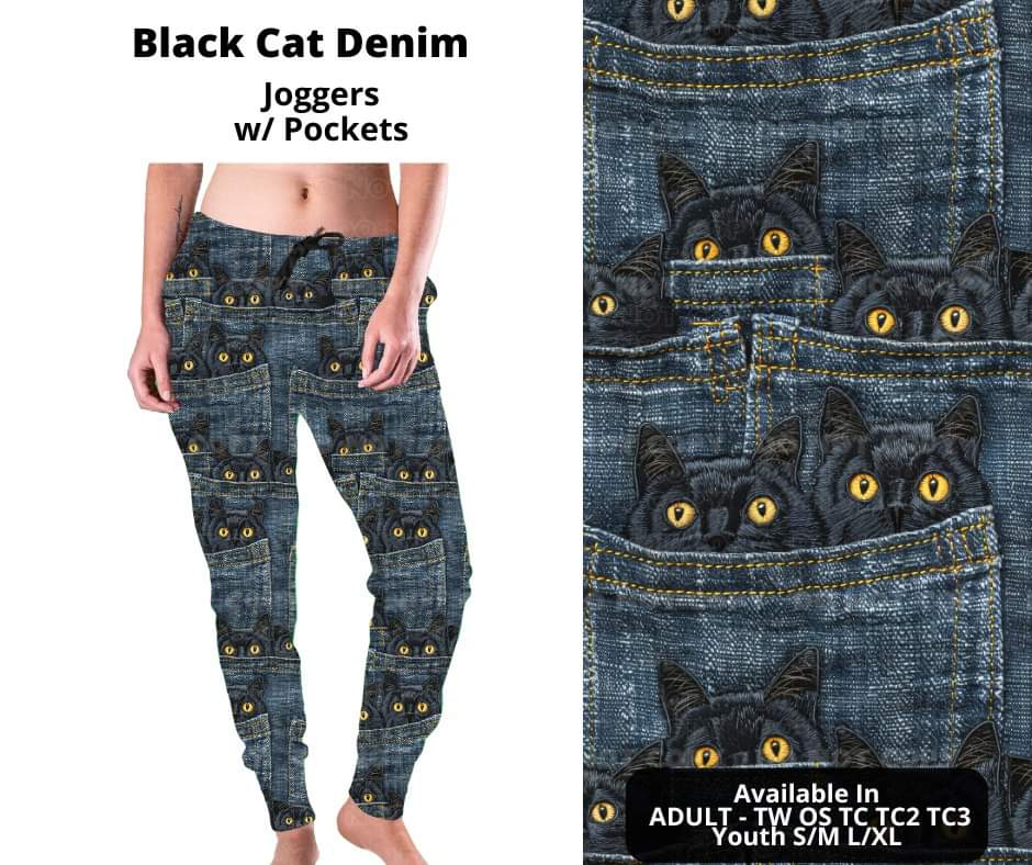 Preorder! Closes 11/6. ETA Jan. Black Cat Denim Joggers