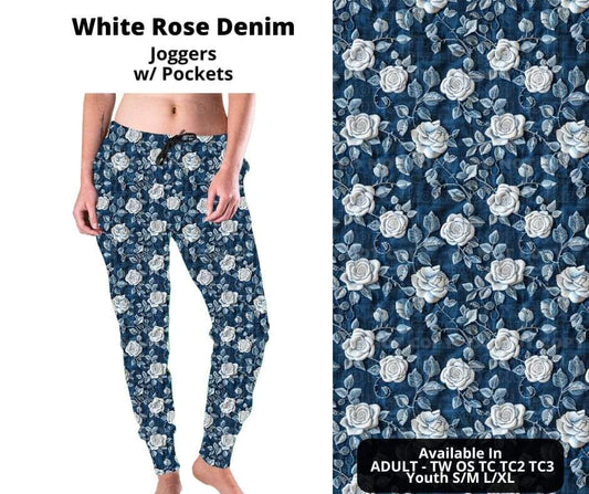 Preorder! Closes 11/6. ETA Jan. White Rose Denim Joggers