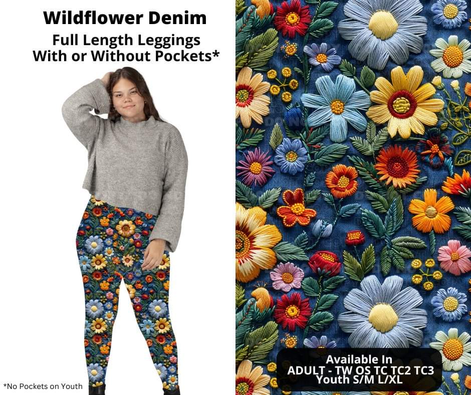 Preorder! Closes 11/6. ETA Jan. Wildflower Denim Full Length Leggings w/wo Pockets