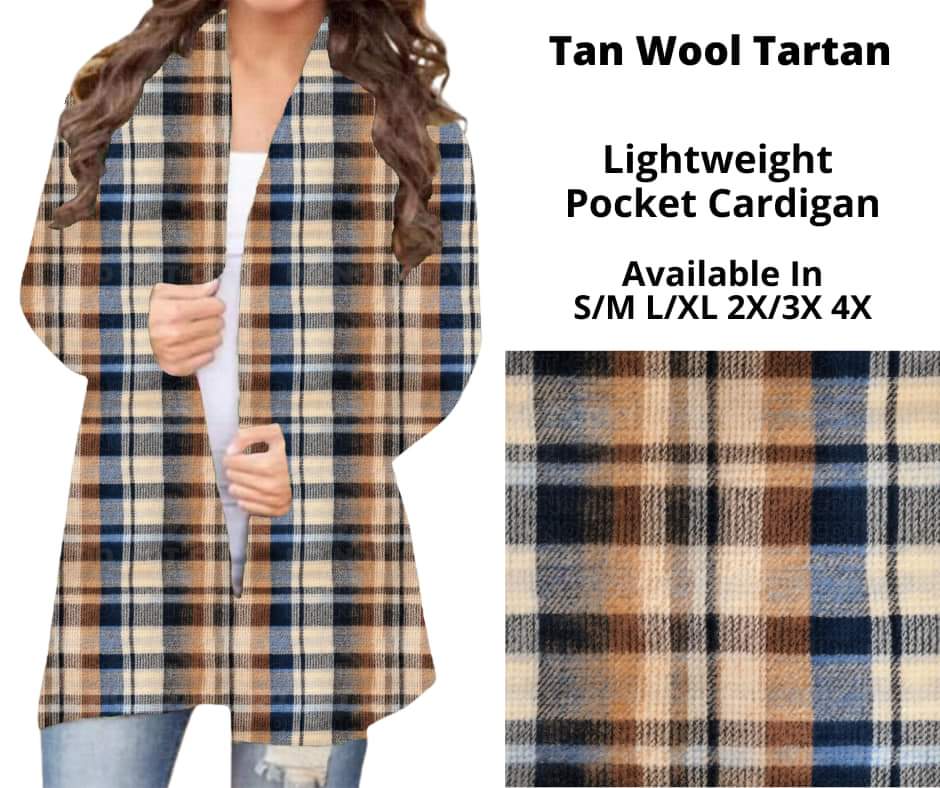 Tan Wool Tartan Pocket Cardigan